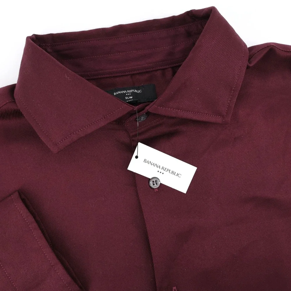 NEW Banana Republic Slim Fit Textured Button Down Shirt Burgundy Mens XL MSR $85